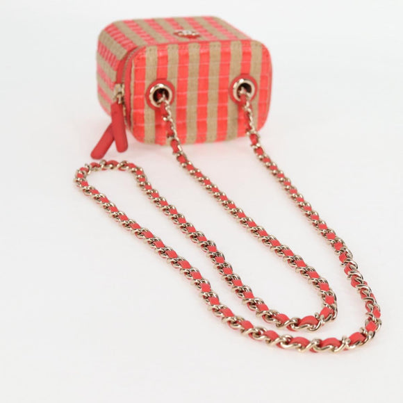 CHANEL Chain Shoulder Bag Straw Beige Gold CC Auth 120168SAM