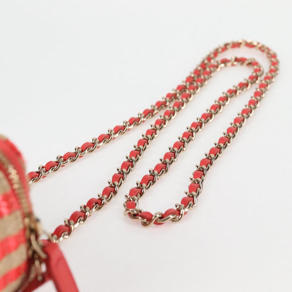 CHANEL Chain Shoulder Bag Straw Beige Gold CC Auth 120168AM