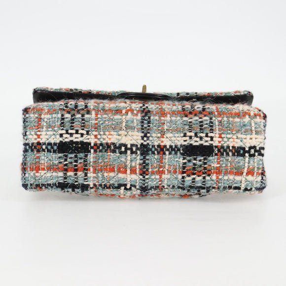 CHANEL Matelasse Chain Shoulder Bag Tweed Light Blue Gold CC Auth 120174M