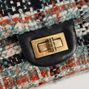 CHANEL Matelasse Chain Shoulder Bag Tweed Light Blue Gold CC Auth 120174M-20