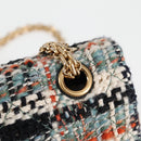 CHANEL Matelasse Chain Shoulder Bag Tweed Light Blue Gold CC Auth 120174M-21