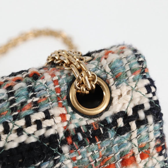 CHANEL Matelasse Chain Shoulder Bag Tweed Light Blue Gold CC Auth 120174M