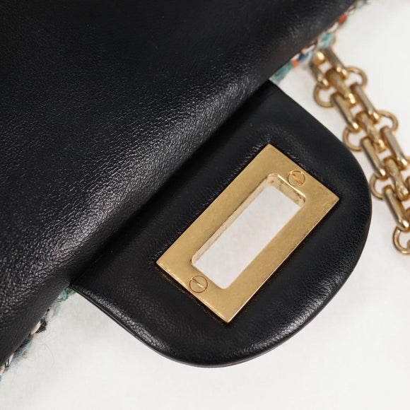 CHANEL Matelasse Chain Shoulder Bag Tweed Light Blue Gold CC Auth 120174M