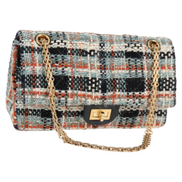 CHANEL Matelasse Chain Shoulder Bag Tweed Light Blue Gold CC Auth 120174M