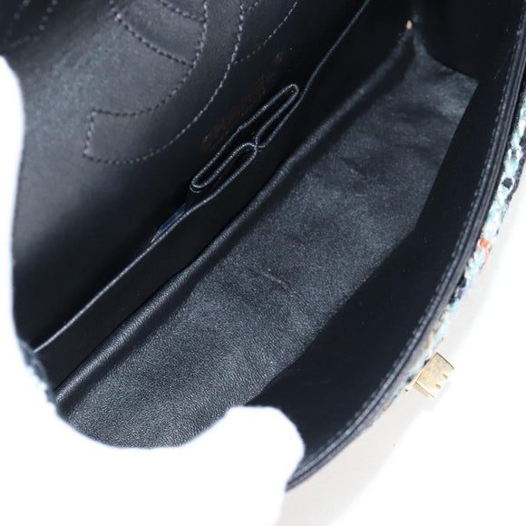 CHANEL Matelasse Chain Shoulder Bag Tweed Light Blue Gold CC Auth 120174M