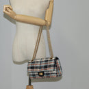 CHANEL Matelasse Chain Shoulder Bag Tweed Light Blue Gold CC Auth 120174M-29