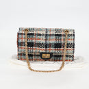 CHANEL Matelasse Chain Shoulder Bag Tweed Light Blue Gold CC Auth 120174M-12