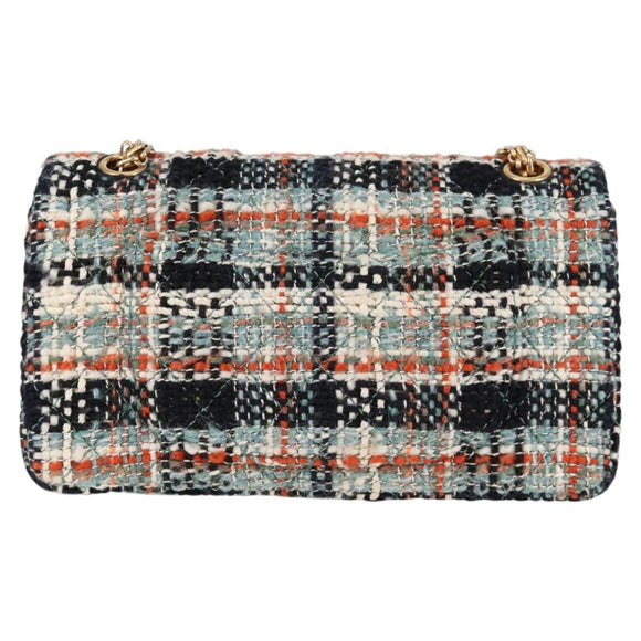 CHANEL Matelasse Chain Shoulder Bag Tweed Light Blue Gold CC Auth 120174M