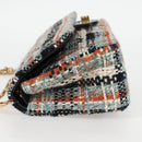 CHANEL Matelasse Chain Shoulder Bag Tweed Light Blue Gold CC Auth 120174M-3