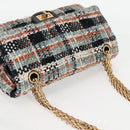 CHANEL Matelasse Chain Shoulder Bag Tweed Light Blue Gold CC Auth 120174M-6