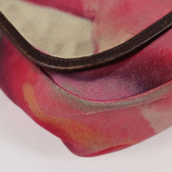 CHANEL Embroidery Shoulder Bag Suede Pink CC Auth 120175SAV
