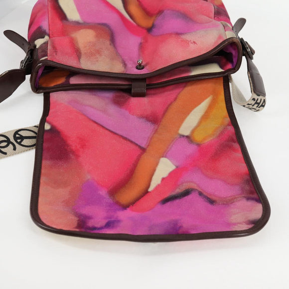 CHANEL Embroidery Shoulder Bag Suede Pink CC Auth 120175AM