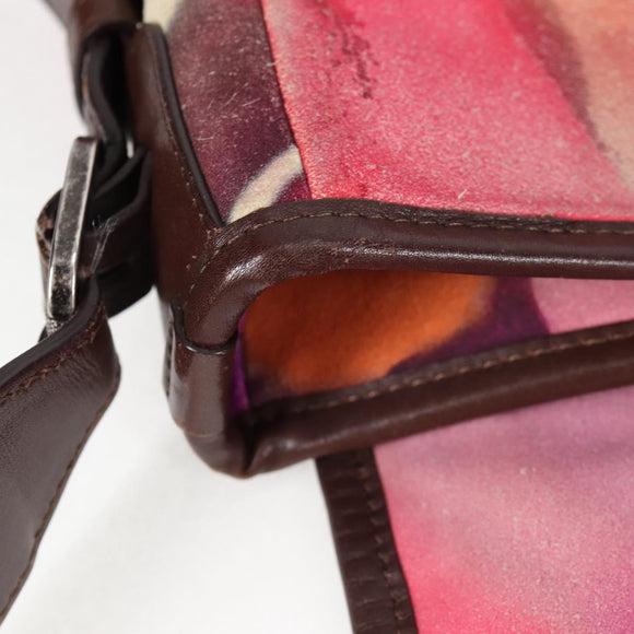 CHANEL Embroidery Shoulder Bag Suede Pink CC Auth 120175AM