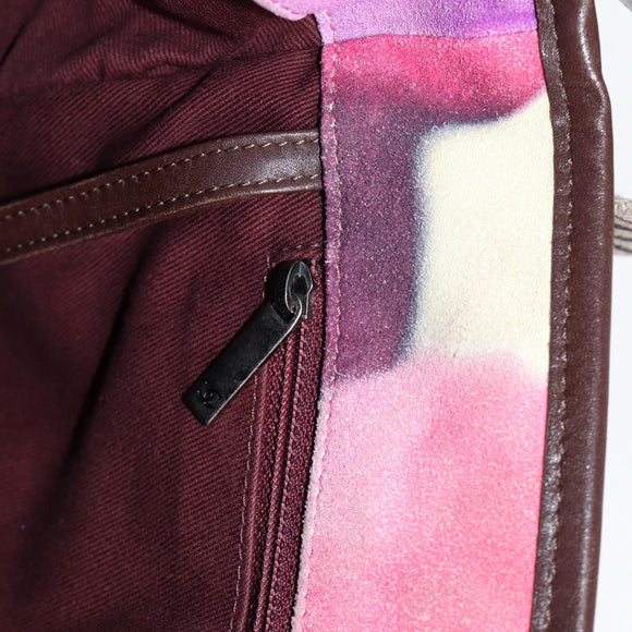 CHANEL Embroidery Shoulder Bag Suede Pink CC Auth 120175AM