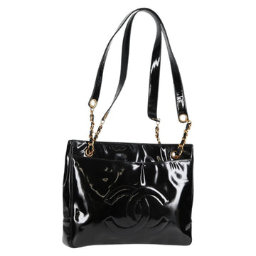 CHANEL Matelasse Tote Bag Patent leather Black Gold CC Auth 120184