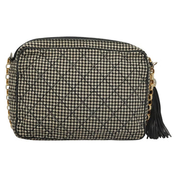 CHANEL Matelasse Chain Shoulder Bag Canvas White Black CC Auth 120186 - 0