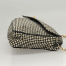 CHANEL Matelasse Chain Shoulder Bag Canvas White Black CC Auth 120186-3