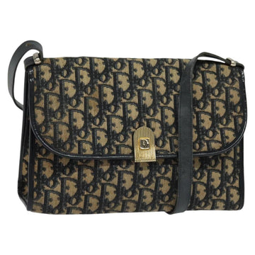 Christian Dior Trotter Canvas Shoulder Bag Navy Gold Auth 120192