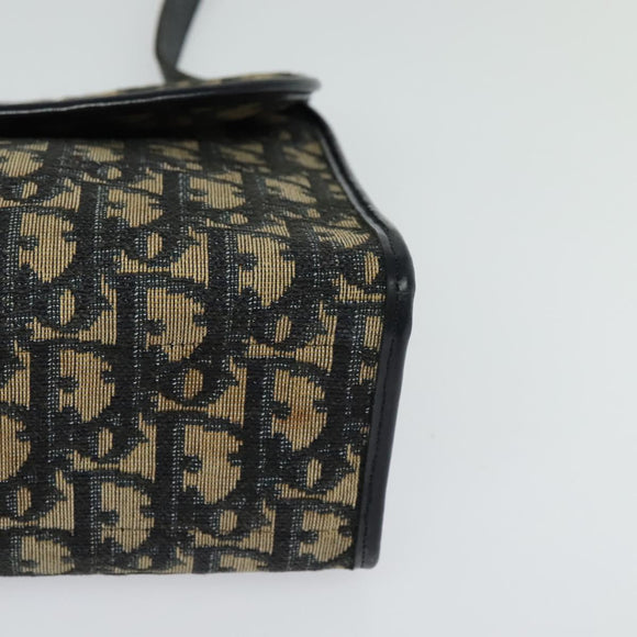 Christian Dior Trotter Canvas Shoulder Bag Navy Gold Auth 120192