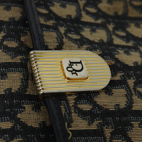 Christian Dior Trotter Canvas Shoulder Bag Navy Gold Auth 120192