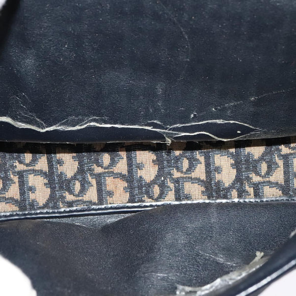 Christian Dior Trotter Canvas Shoulder Bag Navy Gold Auth 120192
