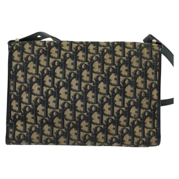 Christian Dior Trotter Canvas Shoulder Bag Navy Gold Auth 120192