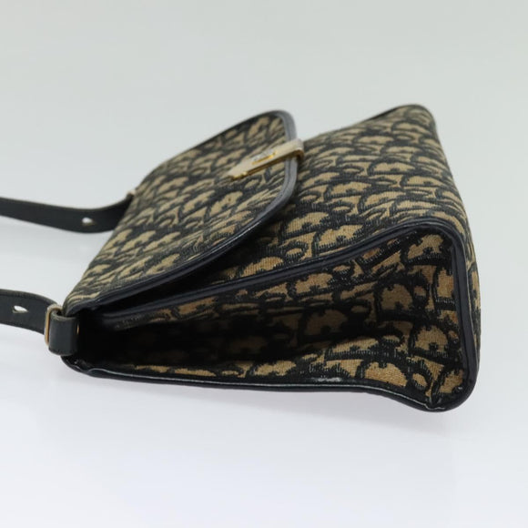 Christian Dior Trotter Canvas Shoulder Bag Navy Gold Auth 120192