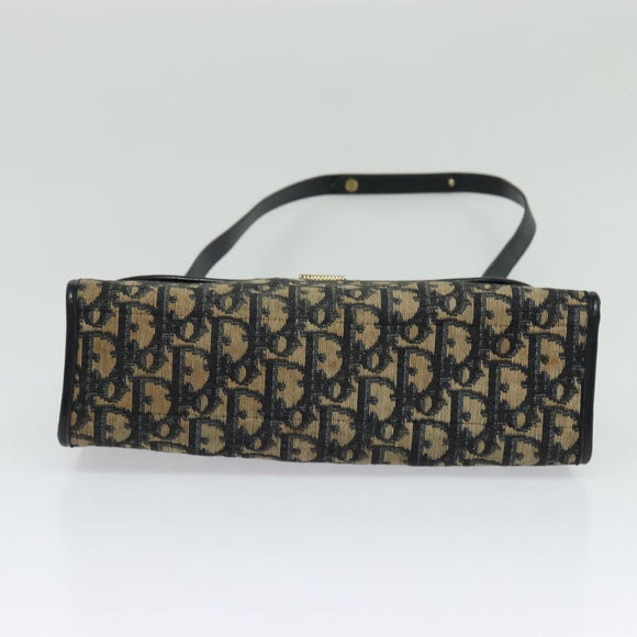 Christian Dior Trotter Canvas Shoulder Bag Navy Gold Auth 120192