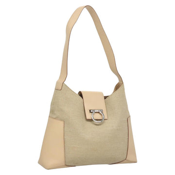 Salvatore Ferragamo Gancini Shoulder Bag Canvas Leather Beige Auth 120194