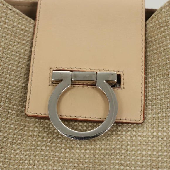 Salvatore Ferragamo Gancini Shoulder Bag Canvas Leather Beige Auth 120194