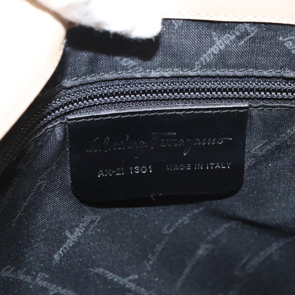 Salvatore Ferragamo Gancini Shoulder Bag Canvas Leather Beige Auth 120194