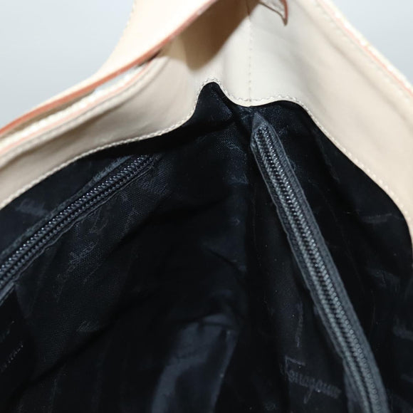 Salvatore Ferragamo Gancini Shoulder Bag Canvas Leather Beige Auth 120194