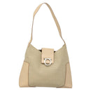 Salvatore Ferragamo Gancini Shoulder Bag Canvas Leather Beige Auth 120194-13