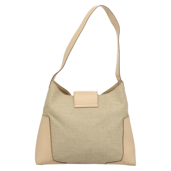 Salvatore Ferragamo Gancini Shoulder Bag Canvas Leather Beige Auth 120194