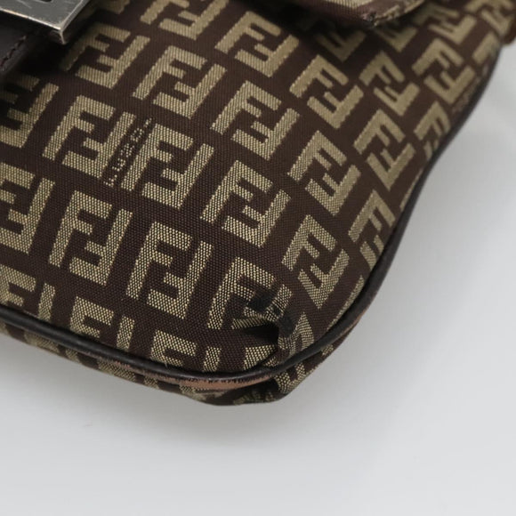 FENDI Zucchino Canvas Shoulder Bag Black Brown Silver Auth 120201
