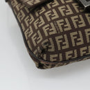 FENDI Zucchino Canvas Shoulder Bag Black Brown Silver Auth 120201-11