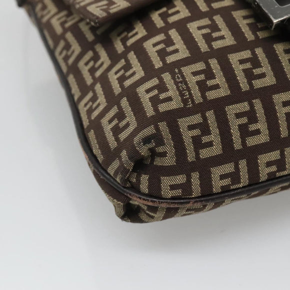 FENDI Zucchino Canvas Shoulder Bag Black Brown Silver Auth 120201