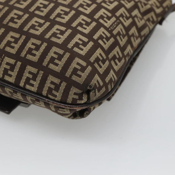 FENDI Zucchino Canvas Shoulder Bag Black Brown Silver Auth 120201