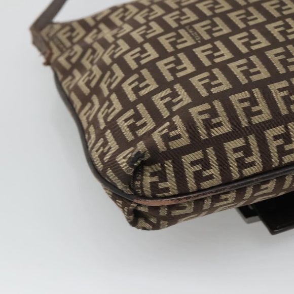 FENDI Zucchino Canvas Shoulder Bag Black Brown Silver Auth 120201