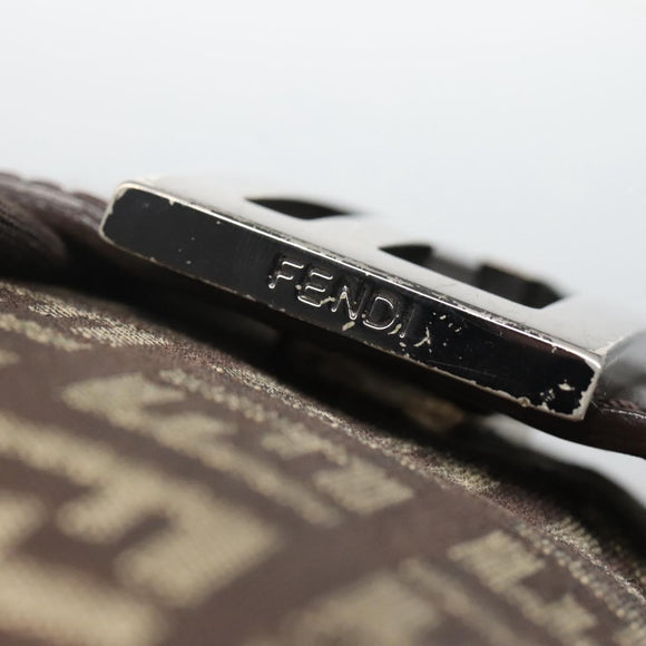 FENDI Zucchino Canvas Shoulder Bag Black Brown Silver Auth 120201