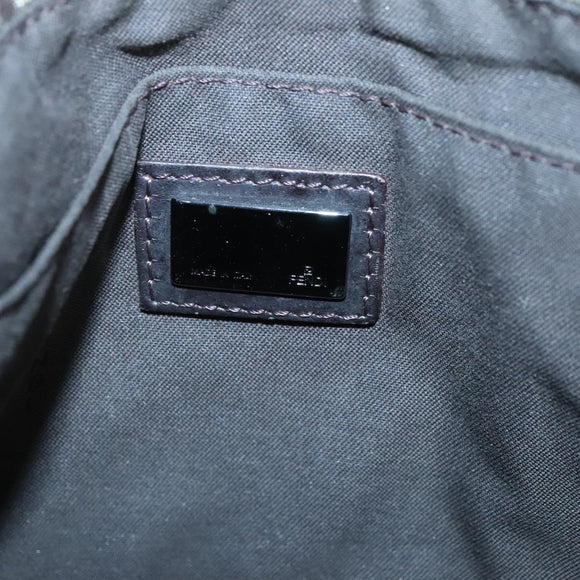 FENDI Zucchino Canvas Shoulder Bag Black Brown Silver Auth 120201