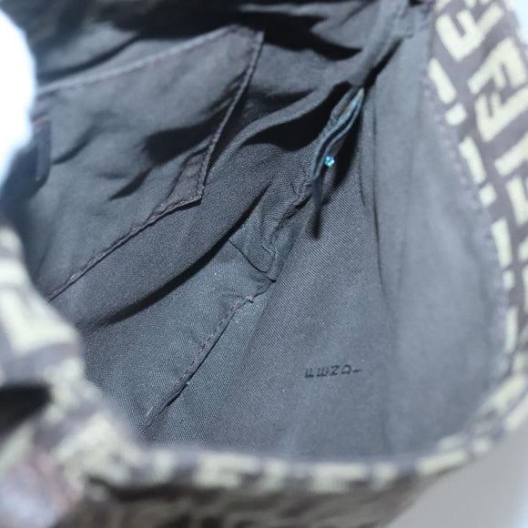 FENDI Zucchino Canvas Shoulder Bag Black Brown Silver Auth 120201