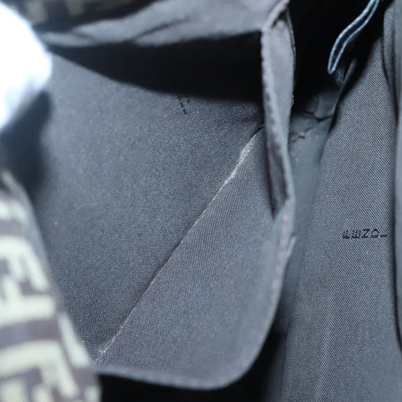 FENDI Zucchino Canvas Shoulder Bag Black Brown Silver Auth 120201