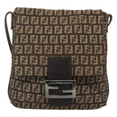 FENDI Zucchino Canvas Shoulder Bag Black Brown Silver Auth 120201-2