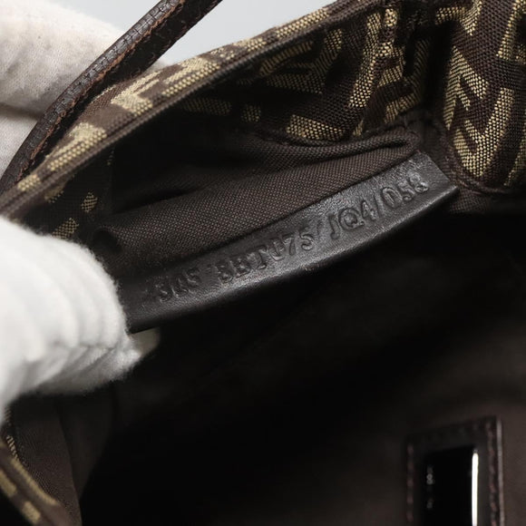 FENDI Zucchino Canvas Shoulder Bag Black Brown Silver Auth 120201