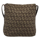 FENDI Zucchino Canvas Shoulder Bag Black Brown Silver Auth 120201-3