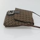 FENDI Zucchino Canvas Shoulder Bag Black Brown Silver Auth 120201-4