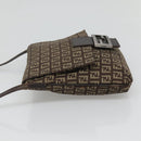 FENDI Zucchino Canvas Shoulder Bag Black Brown Silver Auth 120201-5