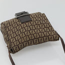 FENDI Zucchino Canvas Shoulder Bag Black Brown Silver Auth 120201-6