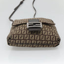 FENDI Zucchino Canvas Shoulder Bag Black Brown Silver Auth 120201-9